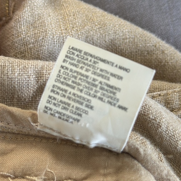 120% Lino Linen Pants. Pale Metallic Gold Sheen. Size 44/M - Picture 13 of 14